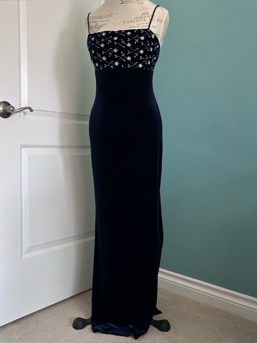 Vintage 90s Roberta Whimsigoth dark blue velvet with silver accents dress size S